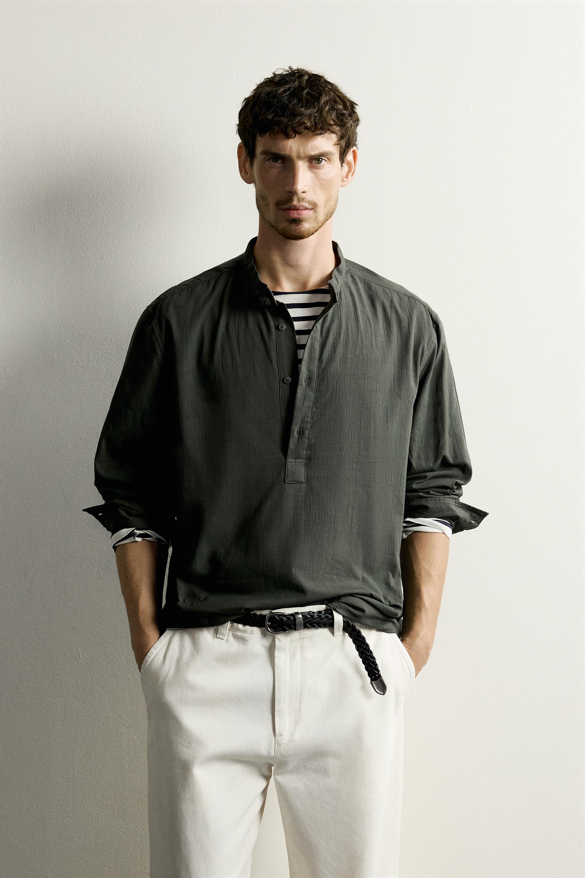 WRINKLED EFFECT POLO SHIRT — Dark khaki