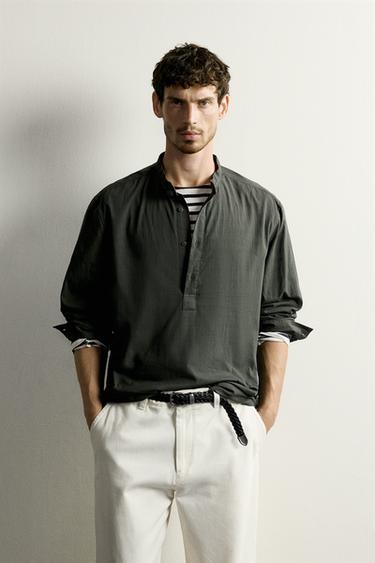 WRINKLED EFFECT POLO SHIRT — Dark khaki 2