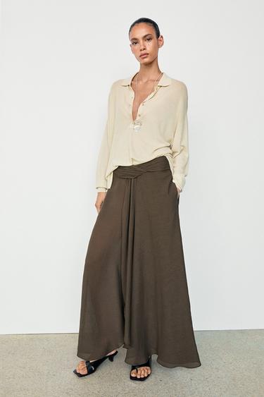 Zara Semi-sheer linen blend skort - 763