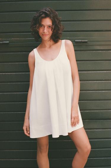 VESTIDO MINI POPELINA - Branco-marfim da Zara