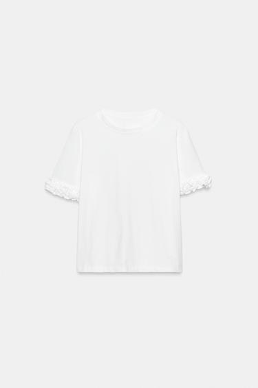 SHORT SLEEVE RUFFLE T-SHIRT - White by Zara