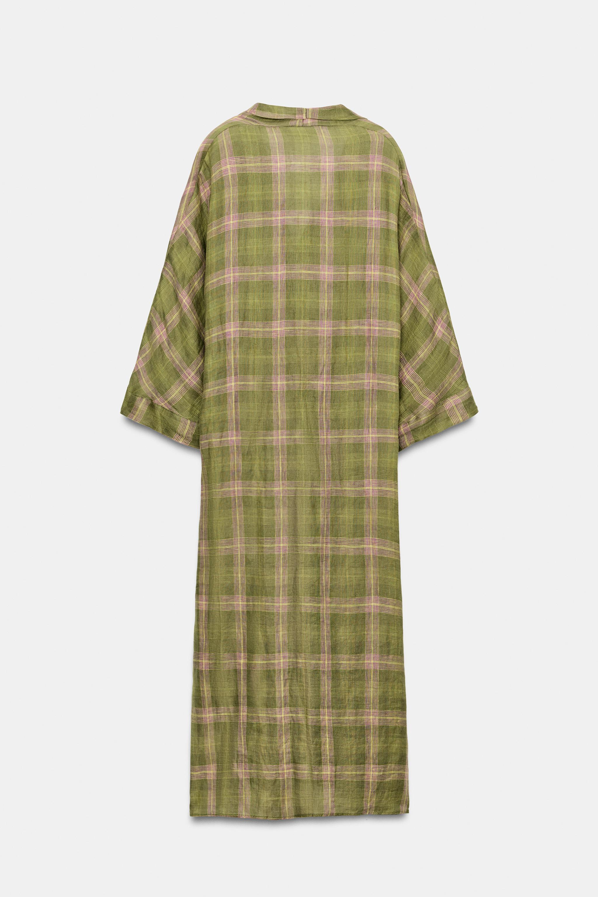 Женские платья Zara ZW COLLECTION CHECKED LINEN DRESS — фото 5