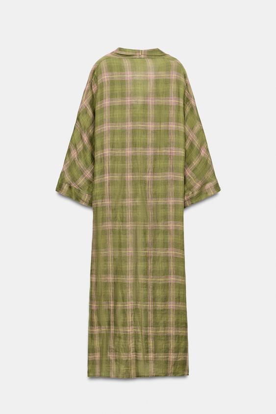 Zara - Karirana Haljina Od Lana Zw Collection - S