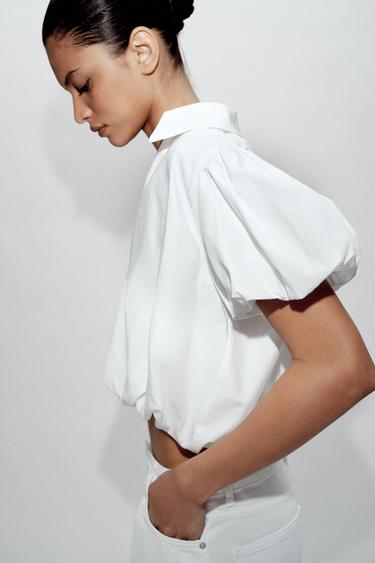 Zara SHORT SLEEVE BALLOON SHIRT - White