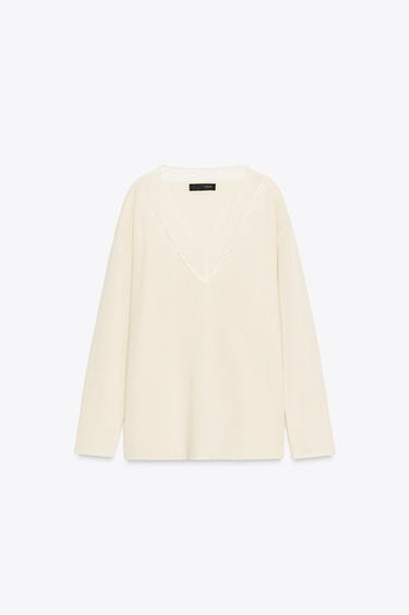 WOOL BLEND LACE KNIT SWEATER - Ecru by Zara - Image 5