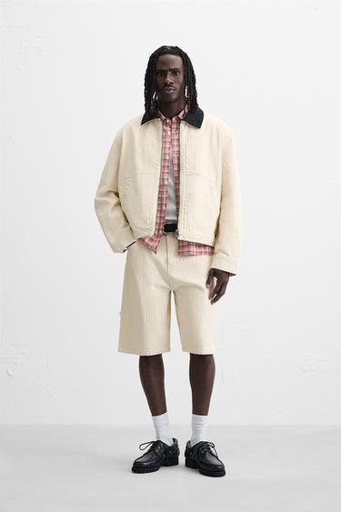 Zara TEXTURED STRIPED SHORTS - Oyster-white - Image 0