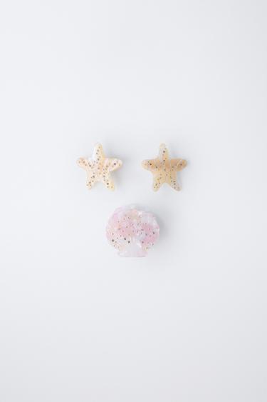 THREE-PACK OF SHELL AND STAR HAIR CLIPS - Ecru by Zara