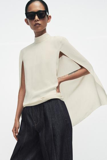 ZW COLLECTION CAPE SHIRT WITH VENTS - Ecru by Zara