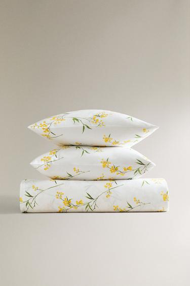 COPRIPIUMINO IN SATIN CON STAMPA MIMOSA - Bianco sporco di Zara - Immagine 0