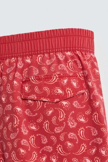 PAISLEY PRINT LONG SWIMMING TRUNKS - Light red by Zara - Image 9