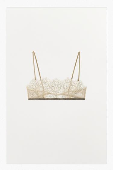 BRALETTE BANDEAU MET KANT EN GEBORDUURDE BLOEMEN - Ecru van Zara