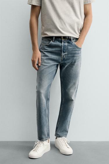 SLIM FIT CROPPED JEANS - Mid-blue by Zara