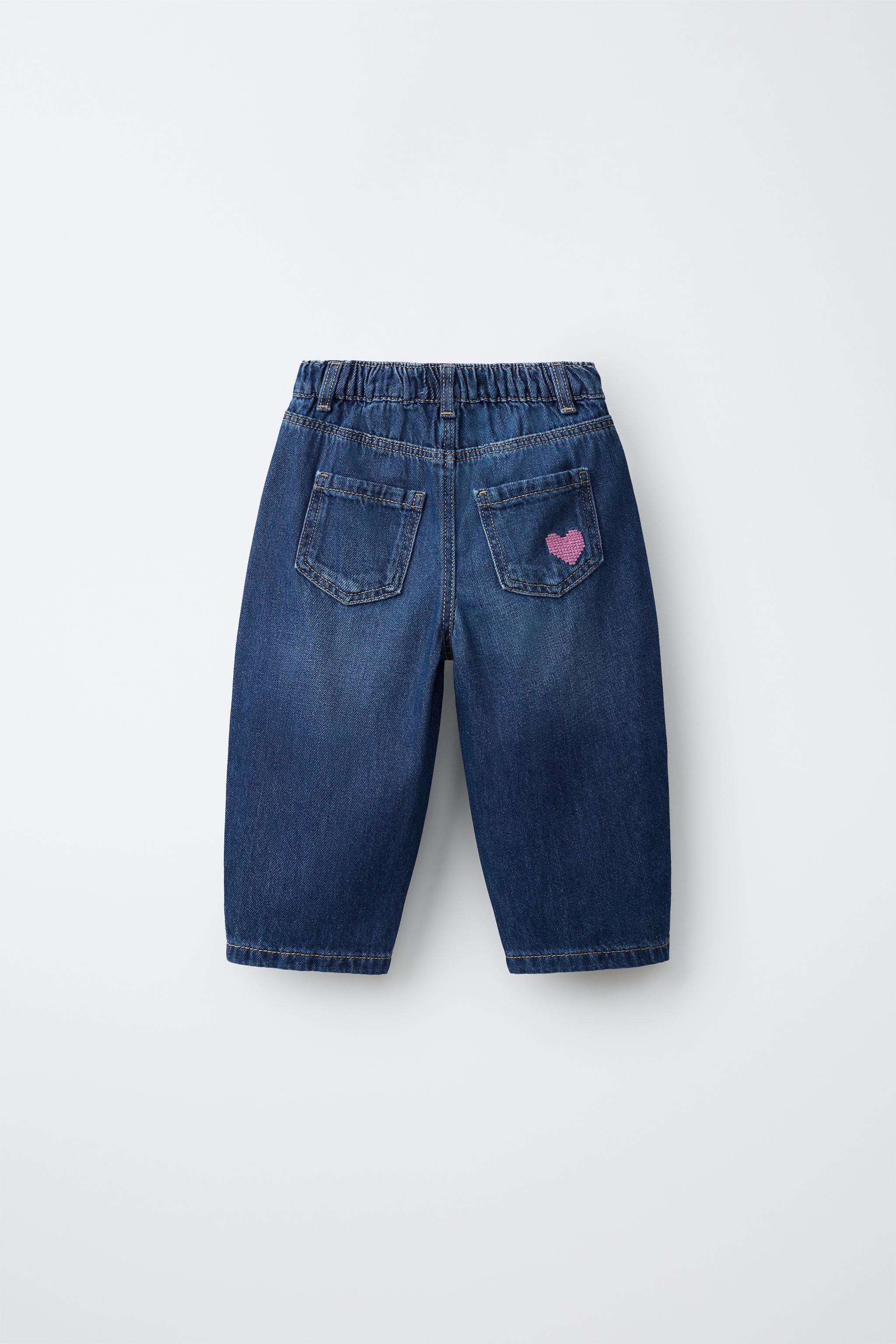 HEART EMBROIDERY BARREL JEANS