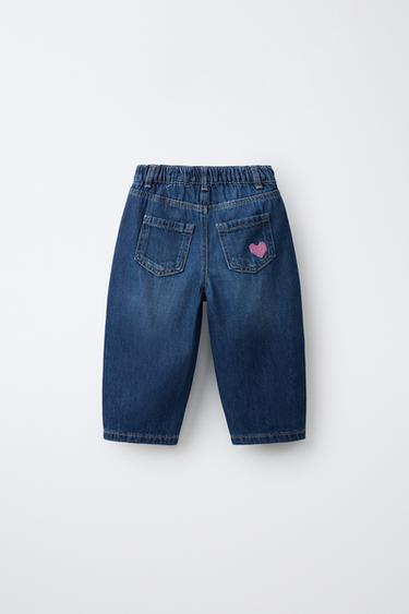 HEART EMBROIDERY BARREL JEANS — Blue 2