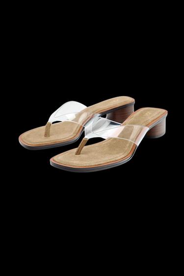 SANDALIA TACÓN ANCHO VINILO - Beige claro de Zara