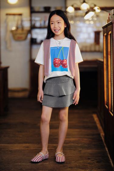 Zara 水鑽照片印花T恤 - 裸色