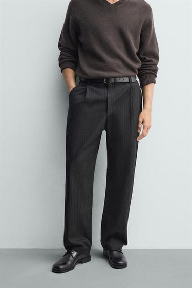 RELAXED FIT PINSTRIPE TROUSERS - Blue by Zara