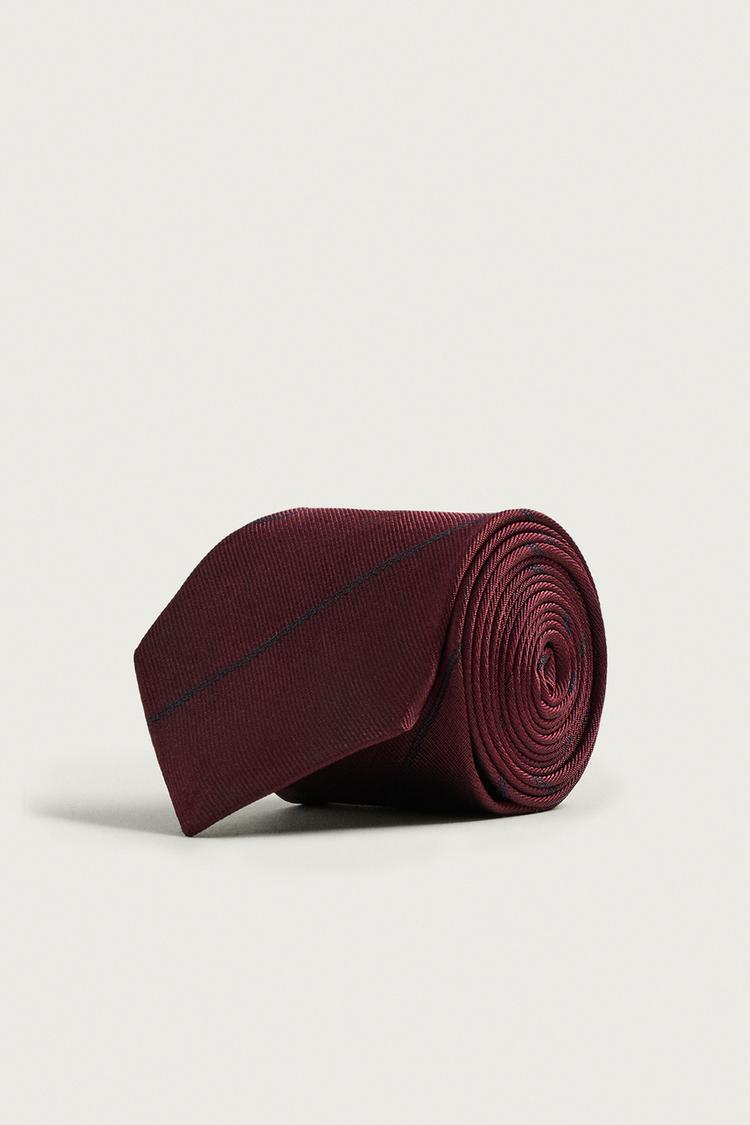 100% SILK STRIPED TIE — Maroon