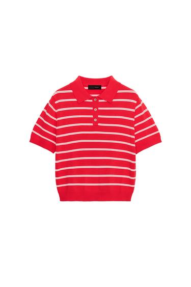 STRIPED SHORT SLEEVE KNIT POLO SHIRT - Red by Zara