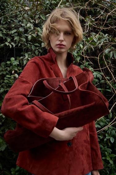 LEATHER MAXI TOTE BAG - Burgundy Red by Zara