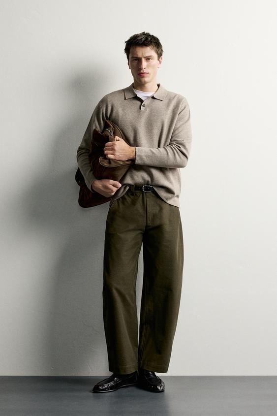RELAXED FIT SOFT KNIT POLO SHIRT - camel by Zara - Image 0