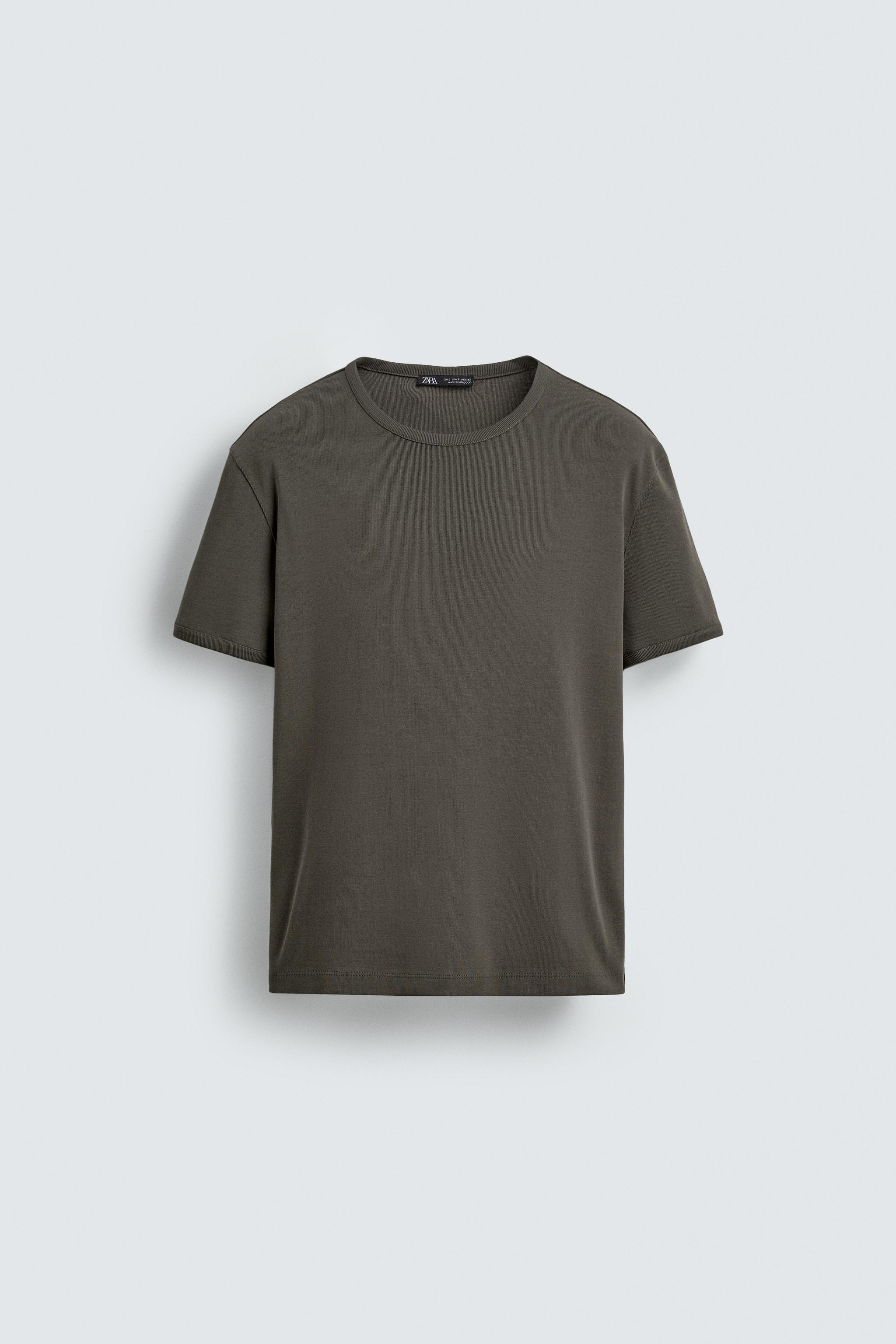 BASIC RIBBED T-SHIRT — Taupe grey