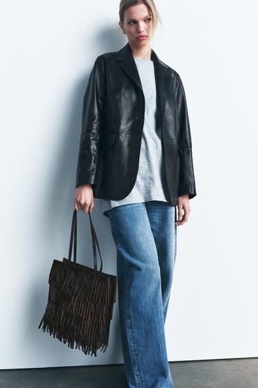 FRINGED LEATHER BAG - Brown by Zara - Image 0