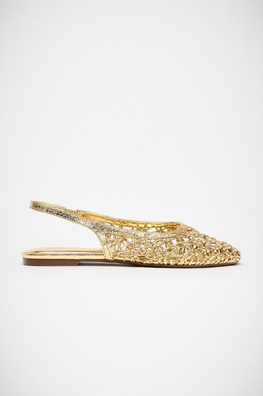 METALLIC BRAIDED SLINGBACK SHOES - Gold by Zara