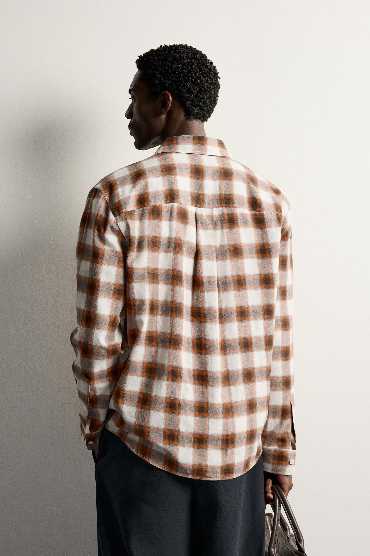 Мужская рубашка Zara Regular Fit Plaid, цвет: Белый оранжевый — фото 3