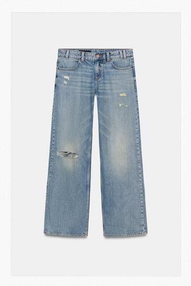 JEANS Z1975 STRAIGHT LOW-RISE RIPPED - Indigo by Zara