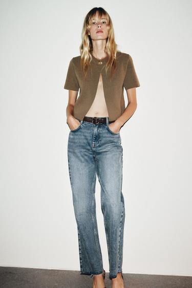 SHORT SLEEVE CARDIGAN - Khaki by Zara