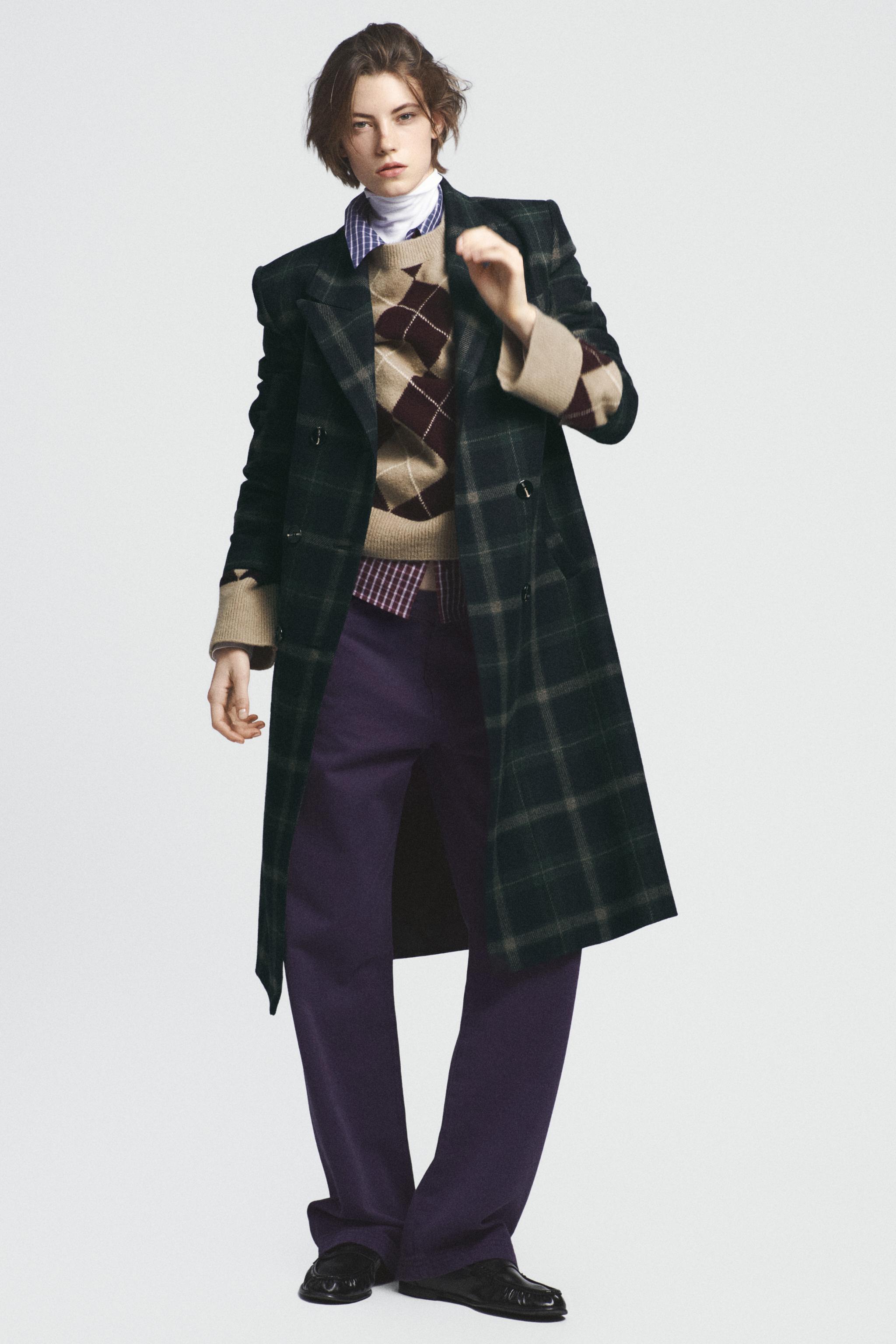 MANTEAU LONG À CARREAUX