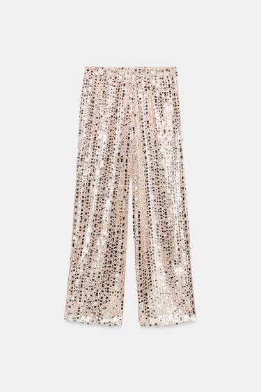 PANTALON FLUIDE À PAILLETTES - Argent de Zara - Image 3