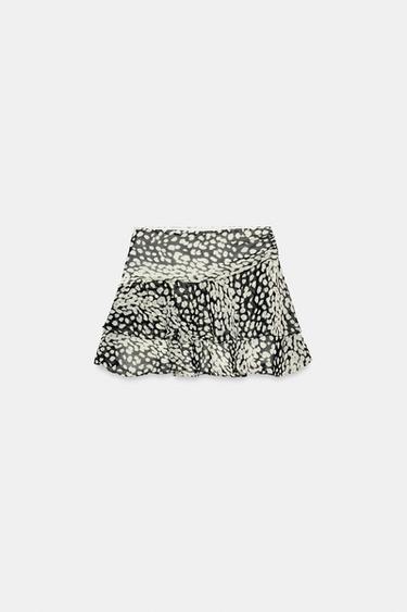Zara ANIMAL PRINT RUFFLED SKORT - Black / White