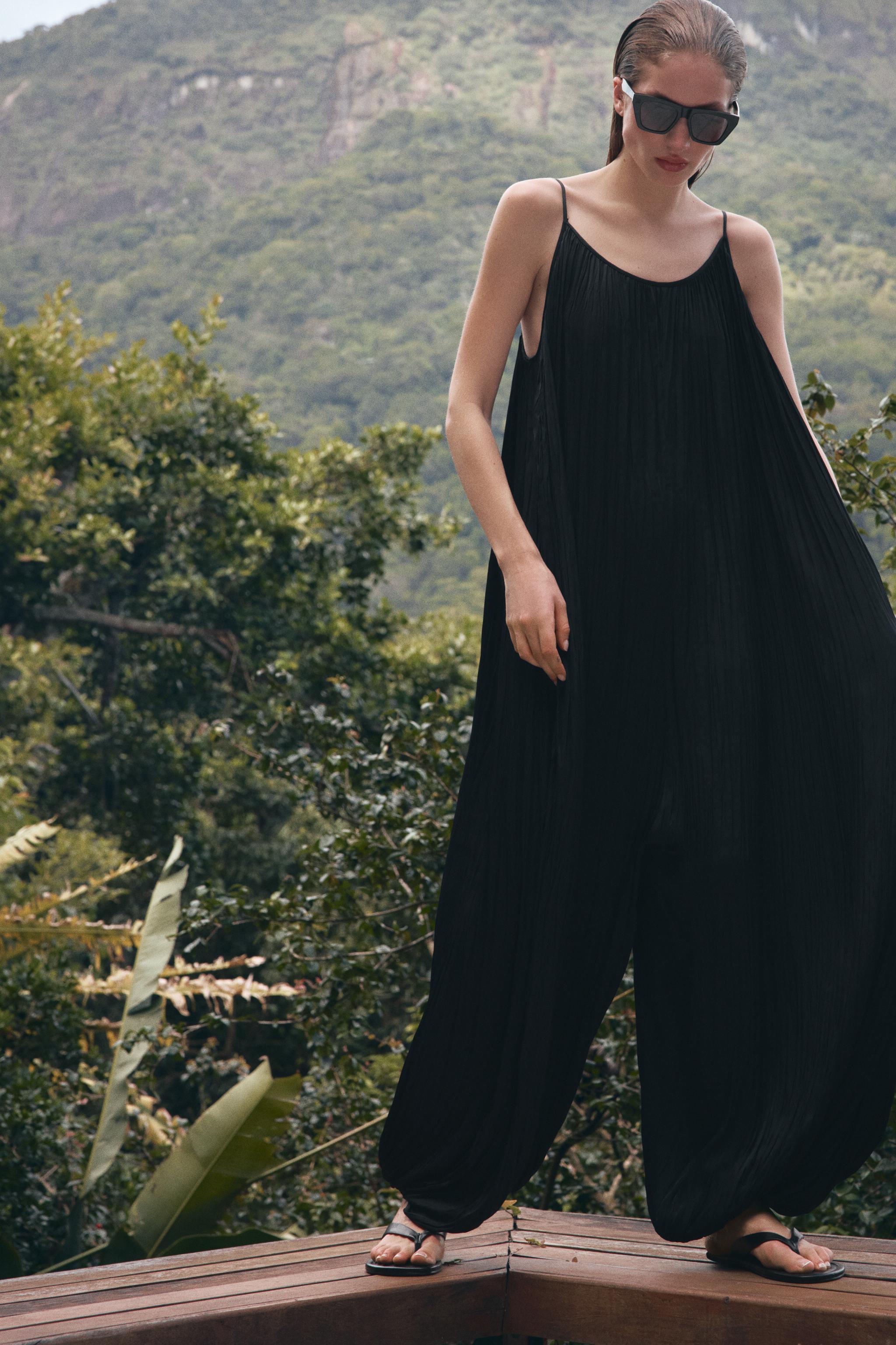 ZW COLLECTION SATIN JUMPSUIT WITH PUFFY HEM - Brown | ZARA South