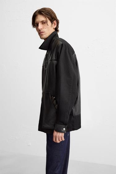 VESTE EN MATIÈRES VARIÉES AVEC CUIR - Noir de Zara - Image 5