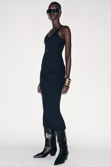 RIB KNIT MIDI SKIRT - Navy blue by Zara - Image 0