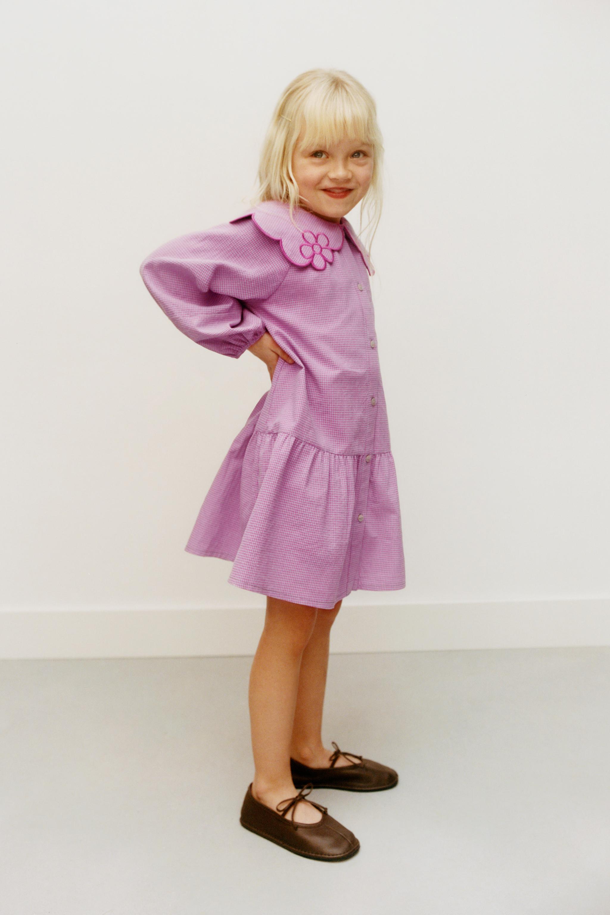 ROBE À CARREAUX VICHY AVEC COL FLEURI