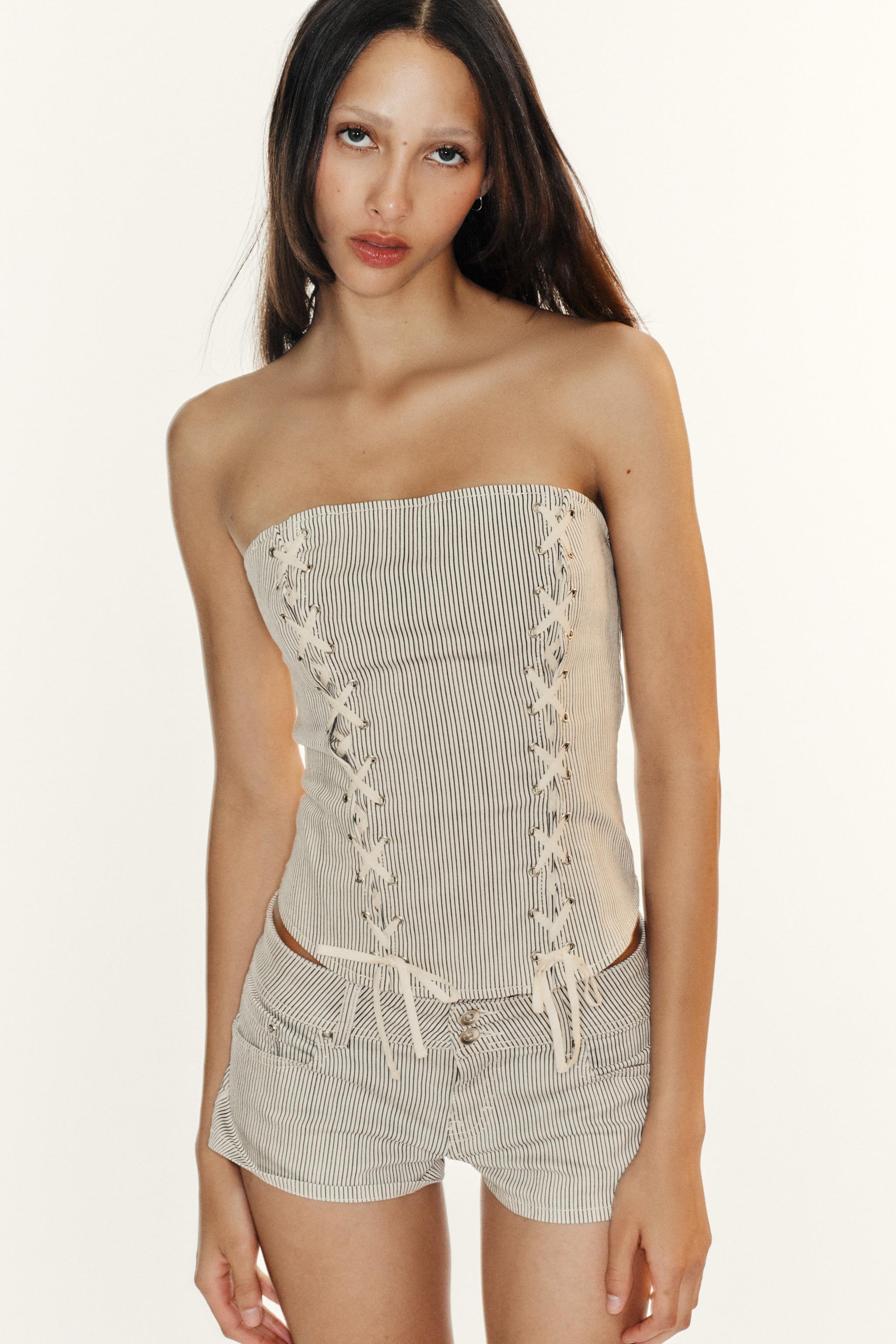 PINSTRIPE MINI SHORTS — Striped