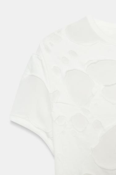 T-SHIRT WITH CONTRAST RIPS - Oyster-white by Zara - Image 3