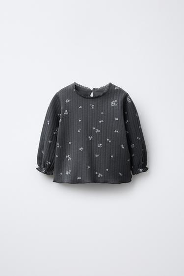 CAMISETA ESTAMPADO FLORES - Antracita oscuro de Zara - Imagen 0