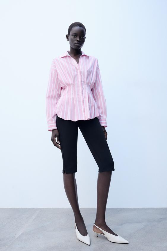 CAMISA RAYAS PLIEGUES - Rosa / Blanco de Zara - Imagen 0