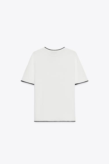 TOP EN MAILLE AVEC LISERÉS - Blanc / Bleu marine de Zara - Image 4
