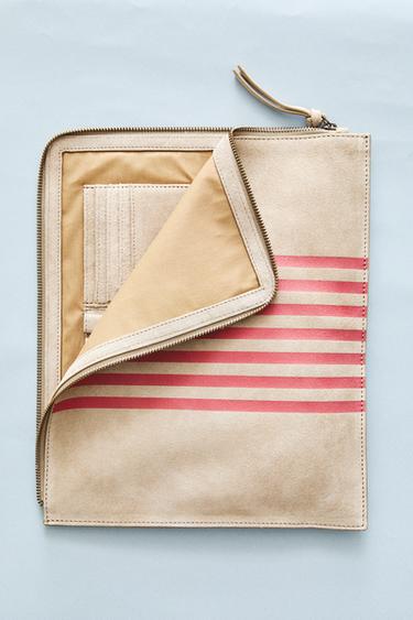 SUEDE DOCUMENT FOLDER - Ecru / Red by Zara