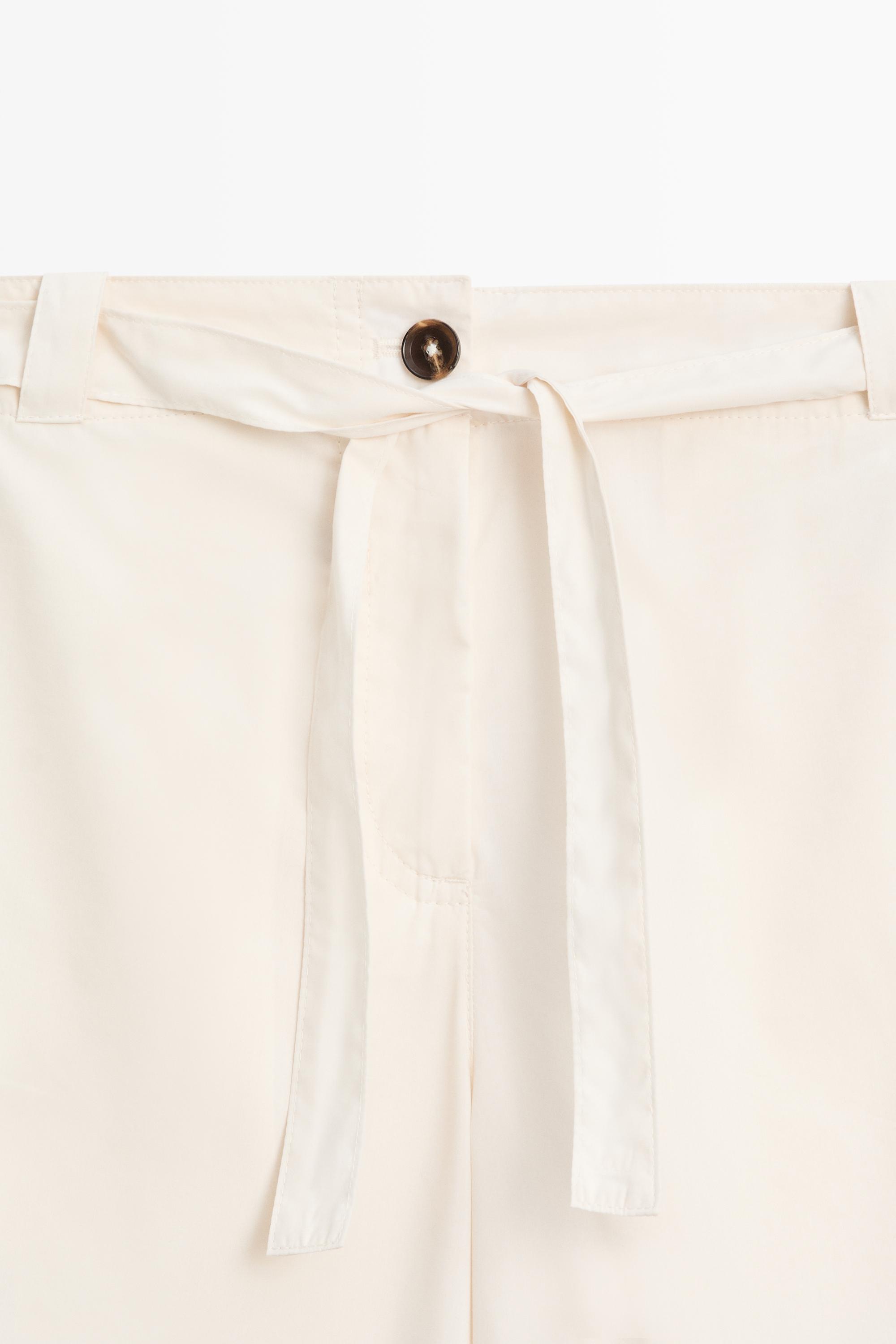 Cotton blend pants with tie detail — White