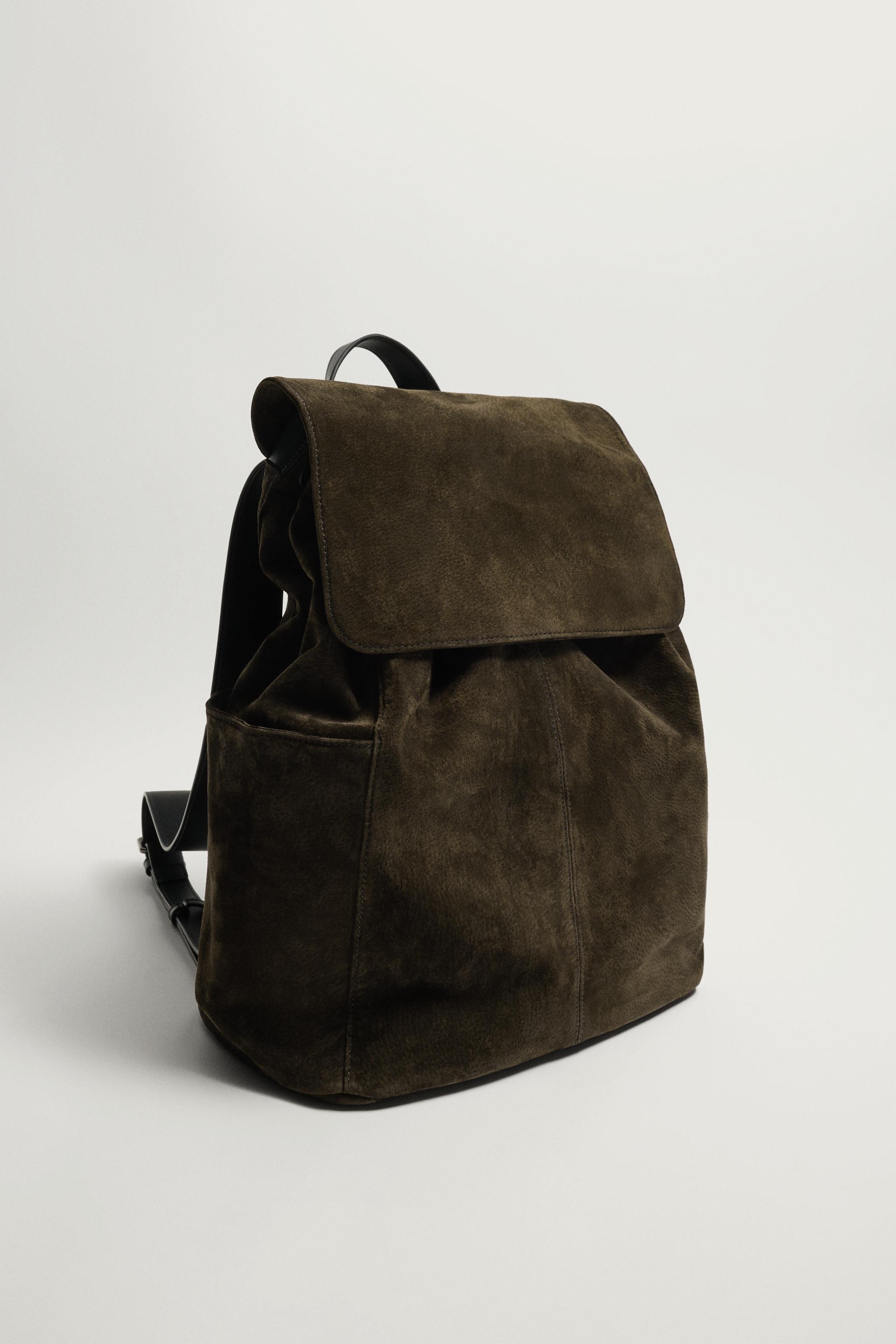 LEATHER FLAP BACKPACK — Brown