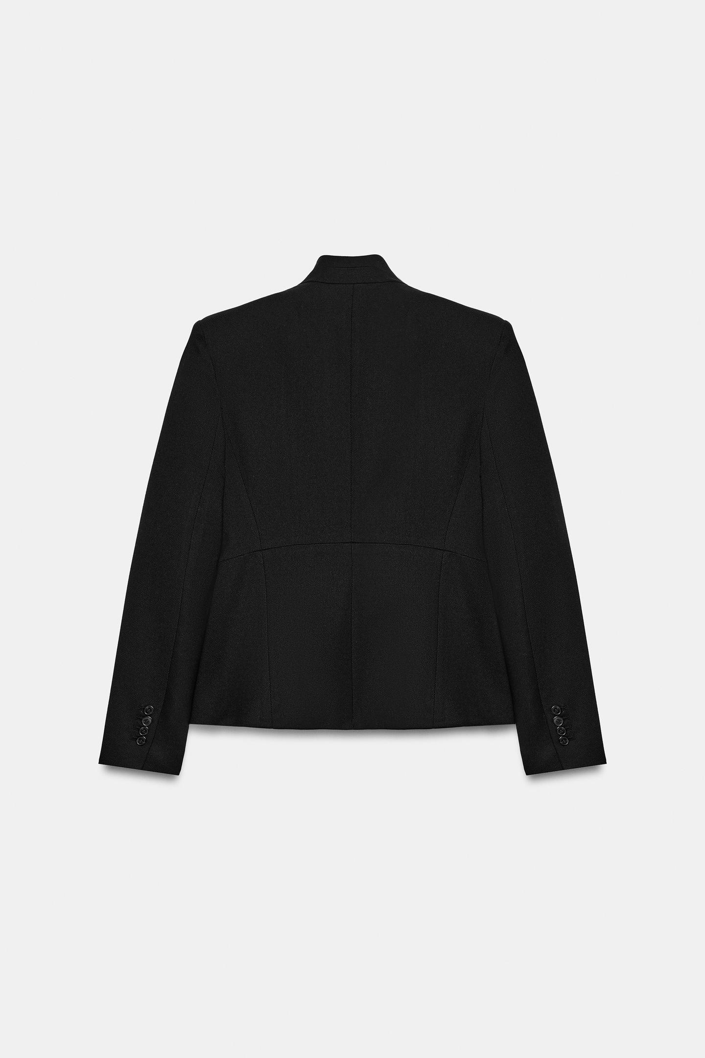 Женский пиджак Zara Fitted Shoulder-Pad Blazer, цвет: Чёрный — фото 7