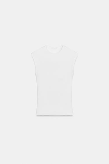Zara STRETCH RIB T-SHIRT - White