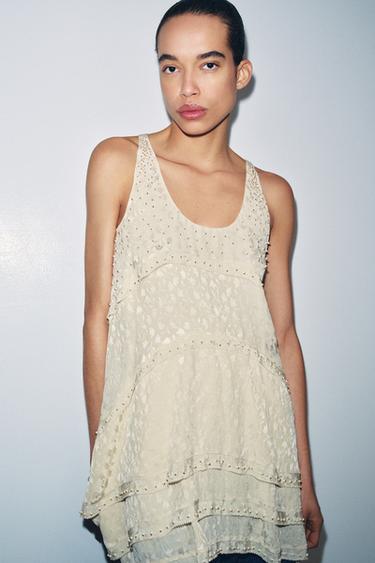 ROBE COURTE JACQUARD ZW COLLECTION - Écru / Beige de Zara - Image 5