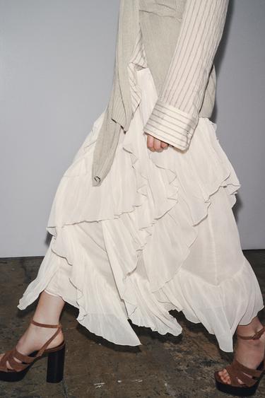 ZW COLLECTION COTTON GAUZE SKIRT - Oyster-white by Zara